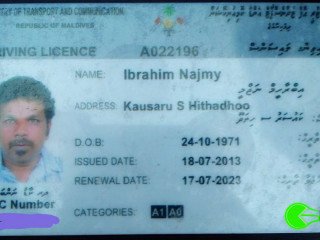 Driving license found near Ameenee Magu